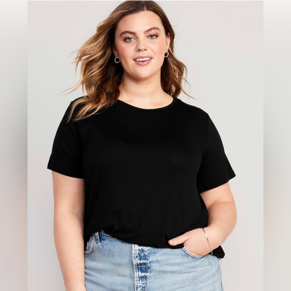 🆕 Old Navy Women’s Luxe Crew Neck Short Sleeve T-Shirt Black L 12-14 Tall Long - Picture 6 of 15
